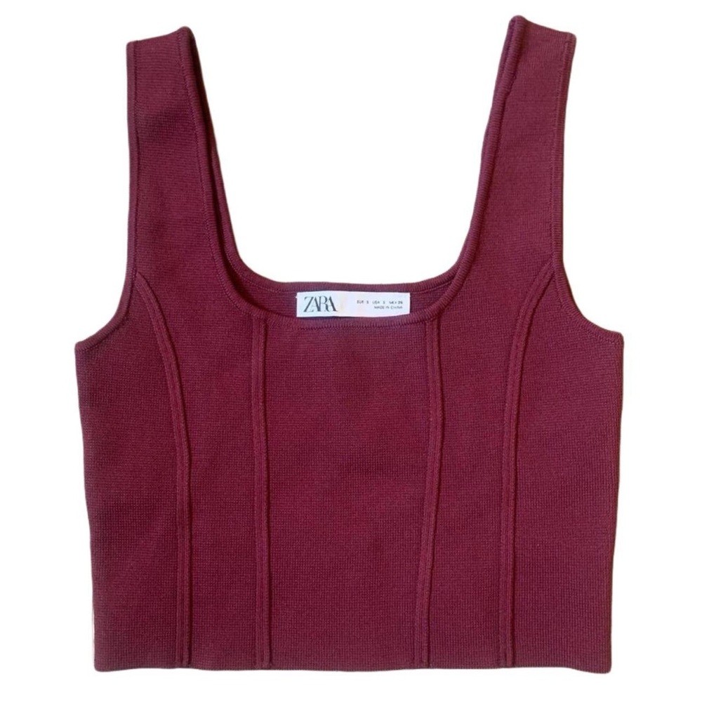 zara ribbed crop tank burgundy wine